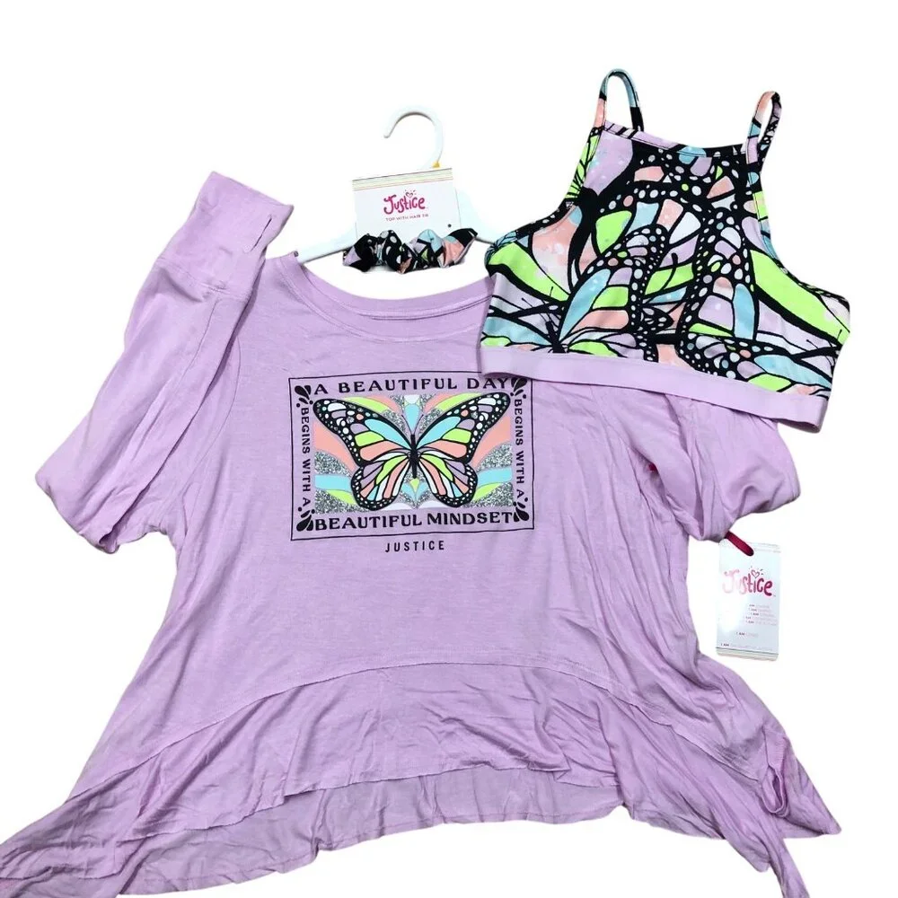 Justice Girls Collection‎ X Long Sleeve 2-Fer Swing hair tie T-Shirt Size 10 nwt
